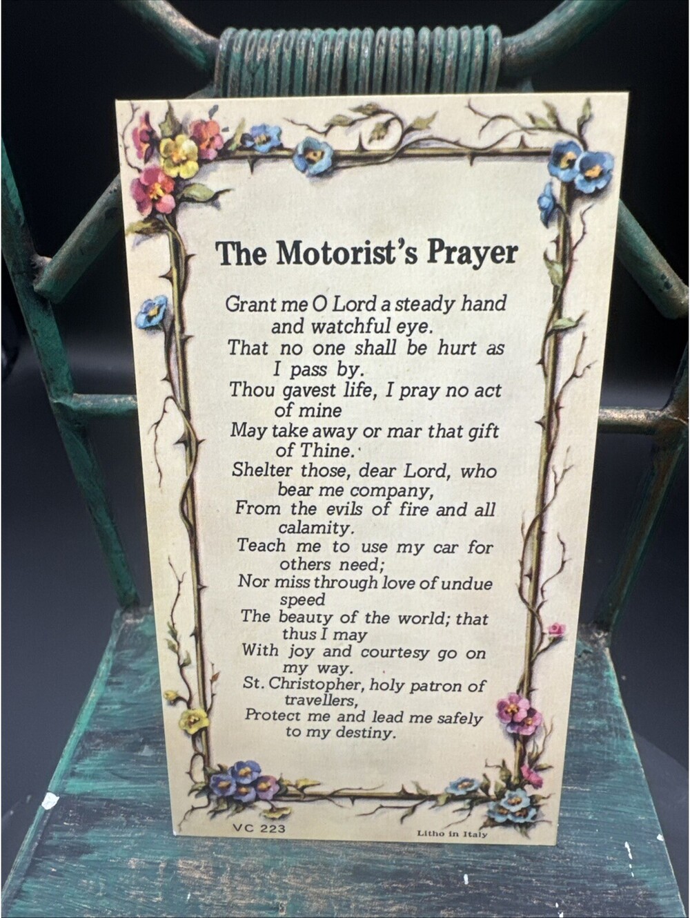 VTG New Holy Card Prayer Poem The Motorist’s Prayer VC 223 Litho Italy HTF RARE